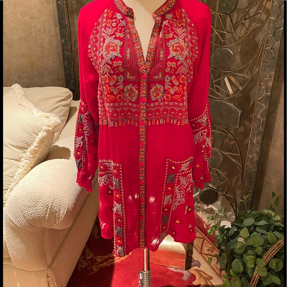 Johnny Was Cherry Red Tapestry tunic
